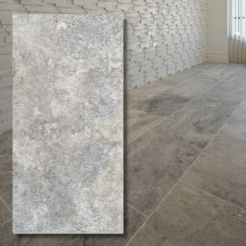 Trawertyn Silver Greige Bębnowany 40,6x61x1,2 cm