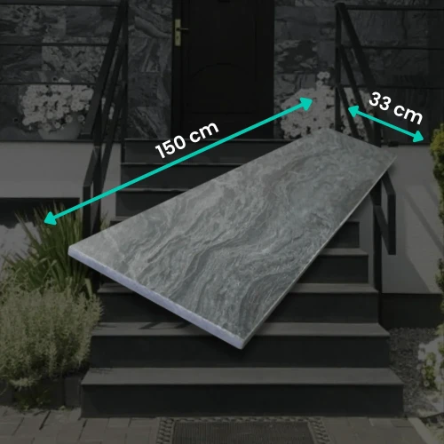 Stopnica kwarcytowa Silver Grey Leather 150x33x2 cm