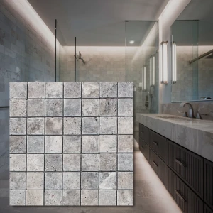 Kamień dekoracyjny trawertyn Ash Argent Mix Bębnowany Mozaika 4,8x4,8x1 cm  1