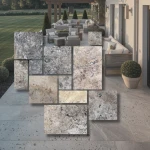 Travertine Silver Latte Greige Drumbed French Pattern 3cm 1 komplektas = 0,742m2 | Romėnų rinkinys