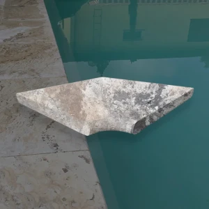 Trawertyn 3 cm Kamień Brzegowy narożnik Silver Latte 40,6x35 | Obrzeża do basenu Bullnose