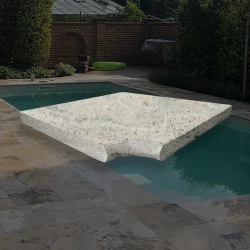 Trawertyn 3 cm Kamień Brzegowy narożnik Ash 40,6x35 | Obrzeża do basenu Bullnose