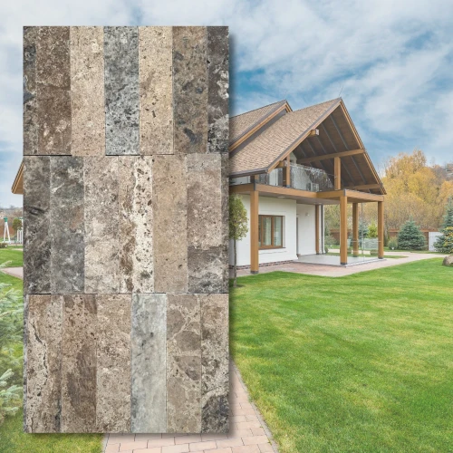 Kamień dekoracyjny trawertyn Ash bębnowany 7,5x30,5x1 cm