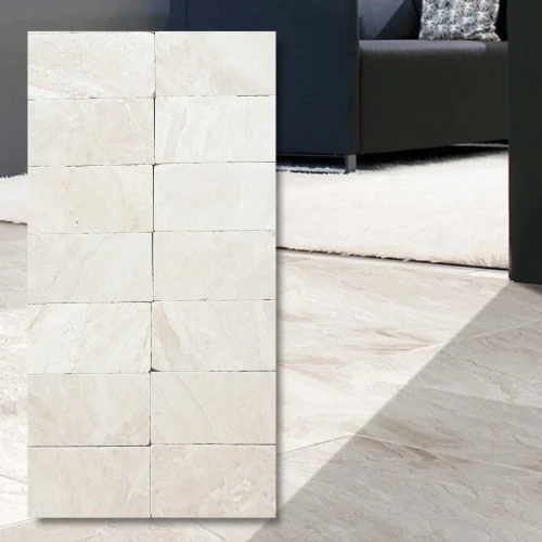 Płytka marmurowa Queen Beige | Coffee White Brick bębnowana 7,5x15x1 cm