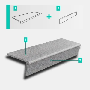 Zestaw Stopnica - Stopień + Podstopień Granitowy G664 New 135x35x2 / 135x15x2 Bullnose