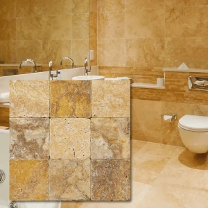 Travertinas 12 mm Yellow apdorotas 10x10x1,2 cm