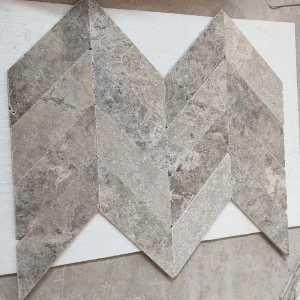 Trawertyn Silver Bębnowany 7,5x30,5 10mm Chevron