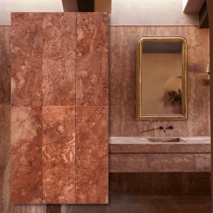 Travertinas Rožinis Dekoratyvinis akmuo Vartytas 7,5x15x1 cm